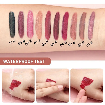 Diamond Shimmer Waterproof Lipgloss 10 Colors Liquid Lipstick Glitter Shiny Pearl Glaze Long Lasting Lip Tint Women Makeup