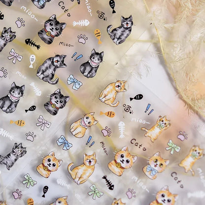 Cute Cat Eye Fishbone Animals Leopard Cat Ginger Cat Kitten Exclamation Point Paw Self Adhesive Nail Art Sticker Manicure Decals