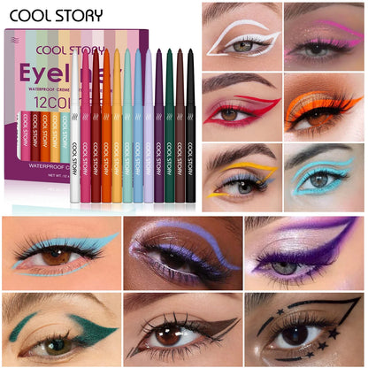 COOL STORY 12 Colors Matte Eyeliner Gel Pencil Set Creamy Eyeshadow Stick Silky Smooth Waterproof Sweat Body Paint Pencil