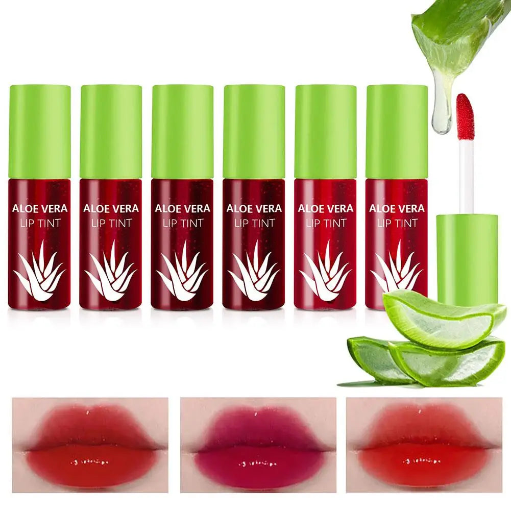 6 Color Lip Tint Stain Set Plumping Liquid Lipstick Aloe Vera Watery Lip Stain Lip Gloss Multi-use Moisturizing Lip & Cheek Tint