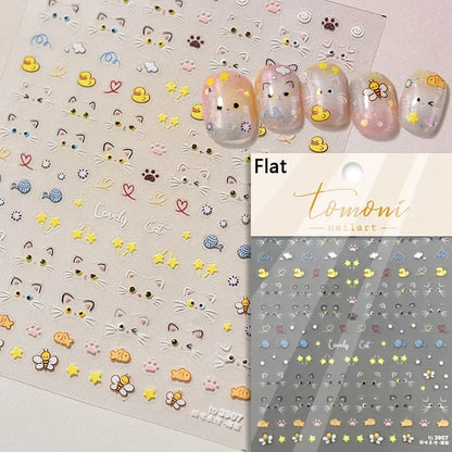 Cute Cat Eye Fishbone Animals Leopard Cat Ginger Cat Kitten Exclamation Point Paw Self Adhesive Nail Art Sticker Manicure Decals