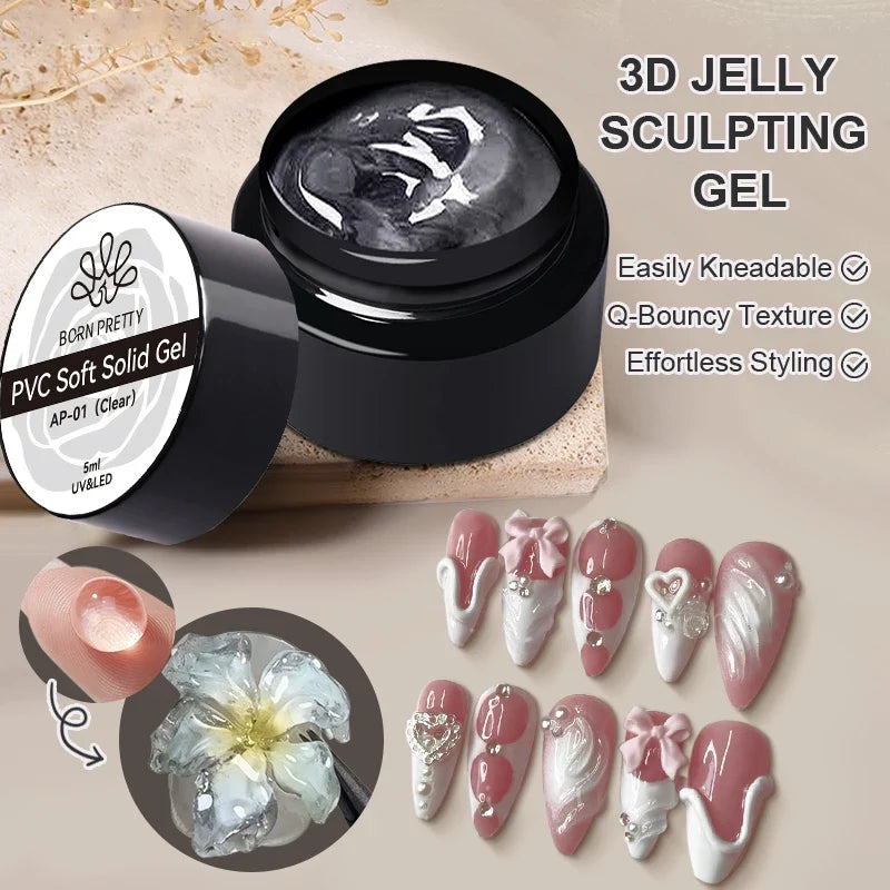 BORN PRETTY 15ml Clear Non Stick Hand Extension Gel 3D Shaping Sculpting Carving Nail Art Solid Hard Gel for Fake Nail
