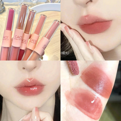 CACE Double Head Lip Gloss Sexy Red Lip Makeup Lip Mud Mirror Water Gloss Lip Glaze Matte Lipstick Waterproof Korean Cosmetics