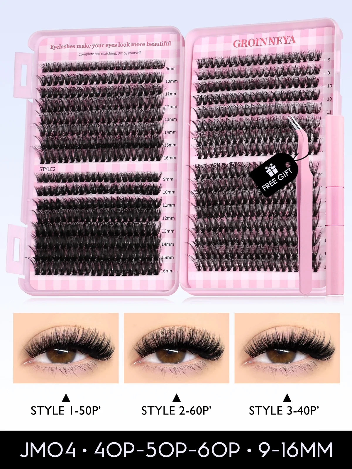 GROINNEYA Lash Clusters Kit Cat Lashes 640 Pcs with Lash Bond & Seal Cluster Eyelash Extensions Eyelash Clusters Kit DIY at Home