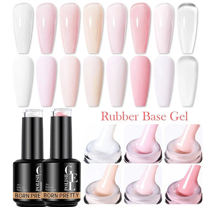 BORN PRETTY Milky Pink Rubber Base Gel Nail Polish Glitter 15ml Semi-Permanent Varnish Soak Off Self Leveling UV LED Gel