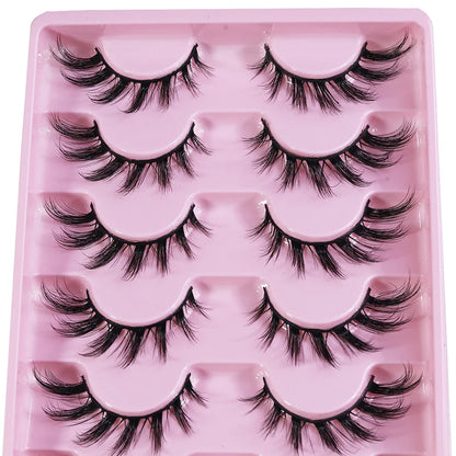 MIOFIA New 5 Pairs Fake Lashes D Curl Fluffy Soft Volume Eyelash Extensions Natural Look 3D Faux Mink False Eyelashes Makeup