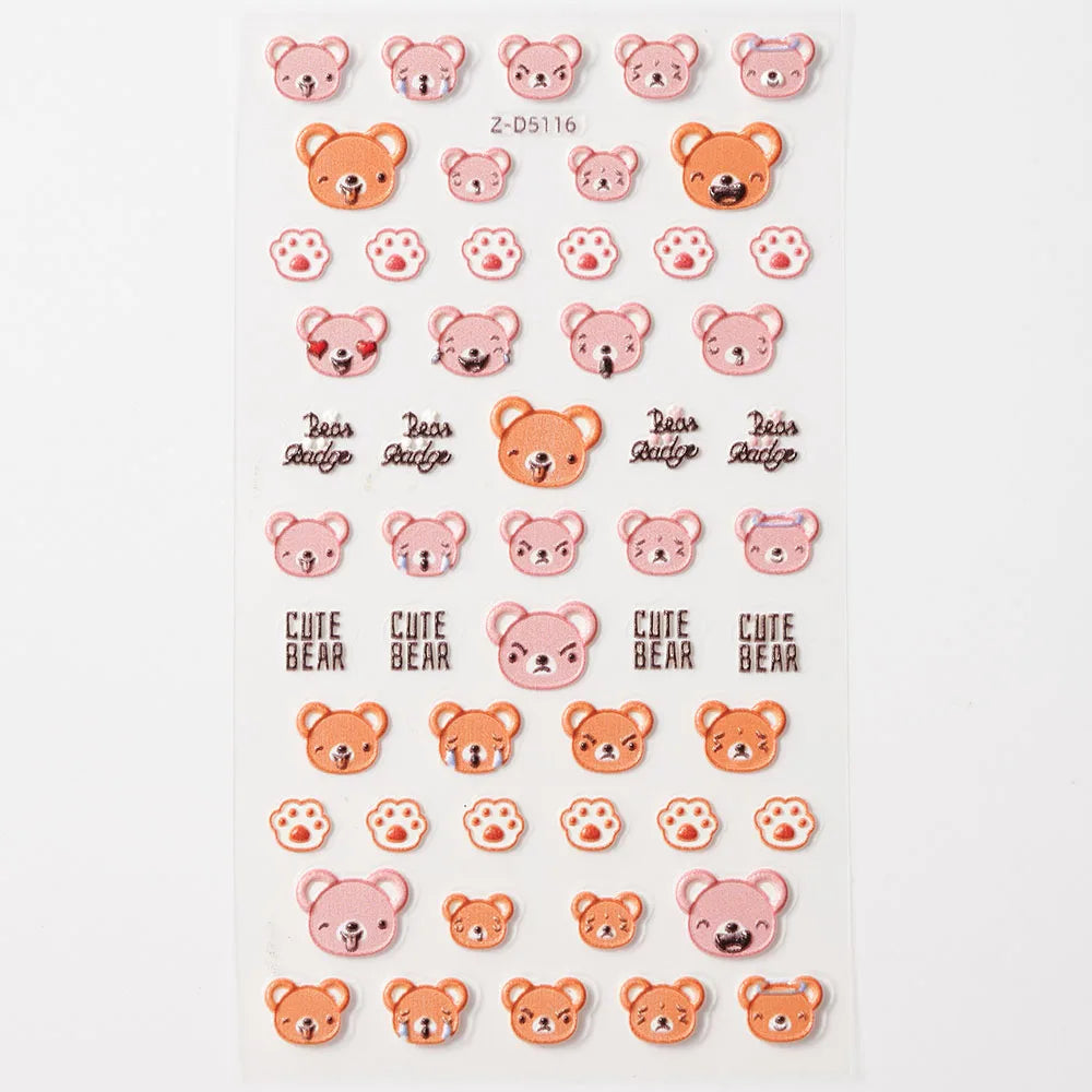 Lovely Cat Nail Decals 3D Animal Cartoon Dog Scrawl Relief Self Adhesive Nail Art Stickers Cute Puppy Kitty Y2K Nails Decoration