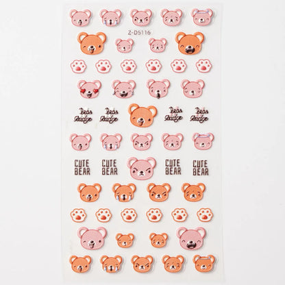 Lovely Cat Nail Decals 3D Animal Cartoon Dog Scrawl Relief Self Adhesive Nail Art Stickers Cute Puppy Kitty Y2K Nails Decoration