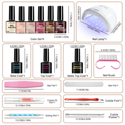 LIMEGIRL Gel Nail Polish Set UV LED Nail Light Gel Nail Kit Semi-Permanent Gel Varn Professional Nail Polishing Art Tool Set