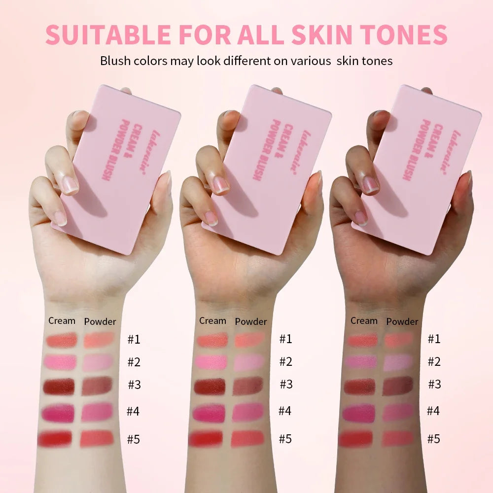 Cream & Powder Blush Matte 5Colors Dewy Rosy Blush Makeup Pan Long-lasting Wearing High Pigment Natural Matte Blush Cosmtics