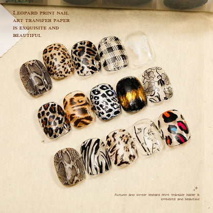 10 Rolls Water Soluble Leopard Print Transfer Paper Nail Transfer Foil Animal Printing Stickers Professional Nail Art Design