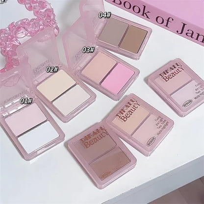 Two-tone Highlight Contour Palette Matte White Highlighter Grey Brown Nose Shadow Face Contouring Bronzer Brighten Powder Makeup