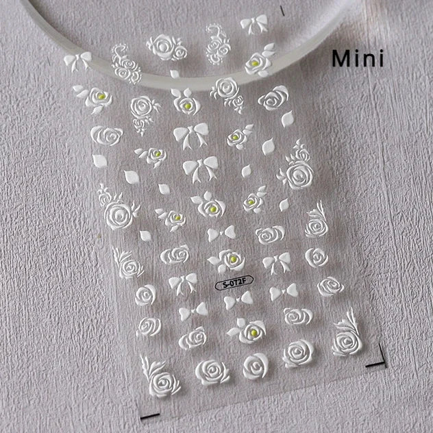 French Leopard Print Bowknot Lace Ribbon Rhinestone Pearl Bow Tie Simple White Black Nail Art Stickers Decoration Manicure Decal