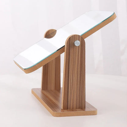 Dresser Vanity Makeup Mirror with Wood Stand, 360 Degree Rotating Compact Cosmetic Mirror, Portable Counter-top Mirror Bath Gift