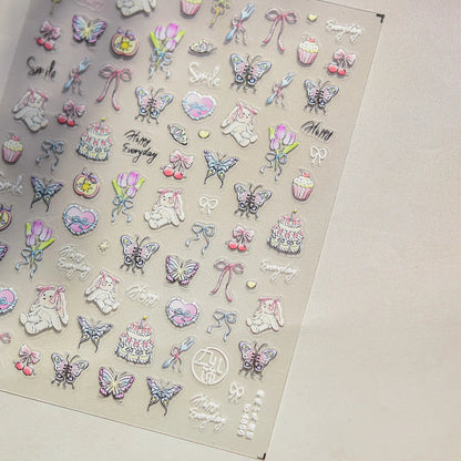 Lovely Animal Graffiti Cat Claw Rabbit Bunny Bear Dog Flower Fruit Dim Sum Candy Sunflower Adhesive 5D Nail Art Stickers Decal