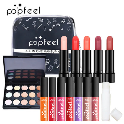 All in One Makeup Kit Gift Set with Eyeshadow Palette Foundation Lip Gloss Blush Brushes Eyeline Mixed Color Paste Long lasting
