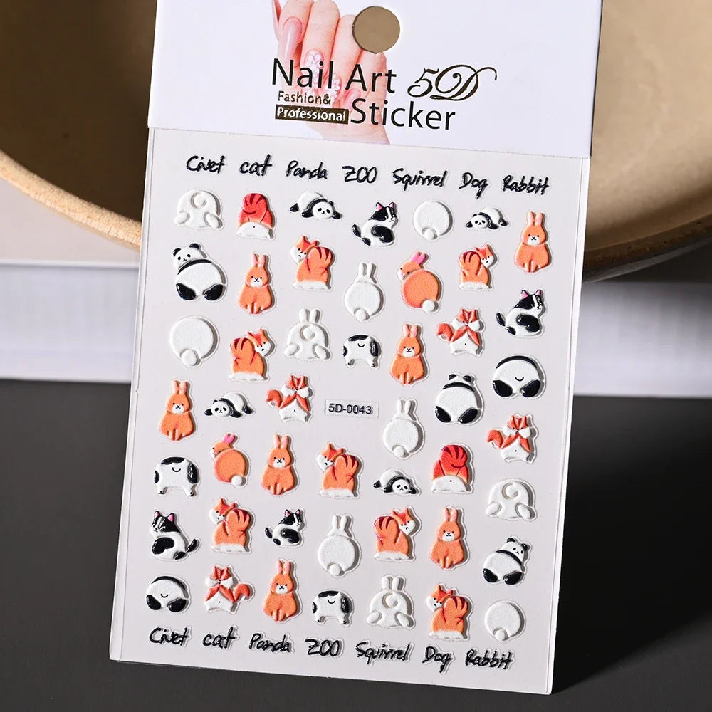 Lovely Cat Nail Decals 3D Animal Cartoon Dog Scrawl Relief Self Adhesive Nail Art Stickers Cute Puppy Kitty Y2K Nails Decoration