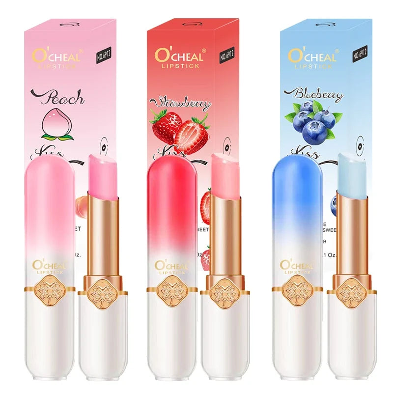 O'CHEAL Color Fruit Lipstick Peach Temperature Changing Lip balm Moisturizing Waterproof Long Lasting Moisturizes Lip Balm