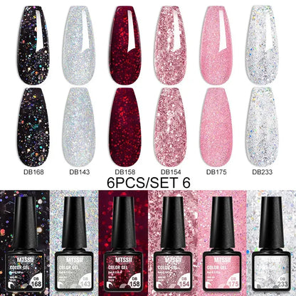MTSSII 6PCS/Set Sparkly Red Roes Red Gel Nail Polish Shinning Nail Art LED UV Gel Varnish Nail Supplies Manicure Kit for Nails