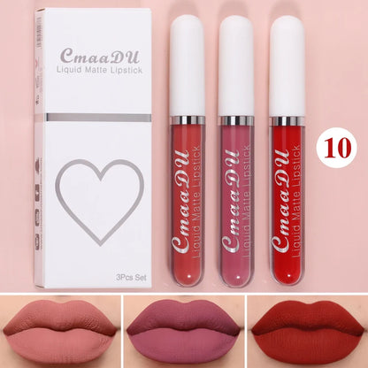 3 Pcs Matte Lipstick Lip Gloss Sets Long-Lasting Non-Fading Waterproof Non-stick Cup Exquisite Gift Everyday Holiday Universal