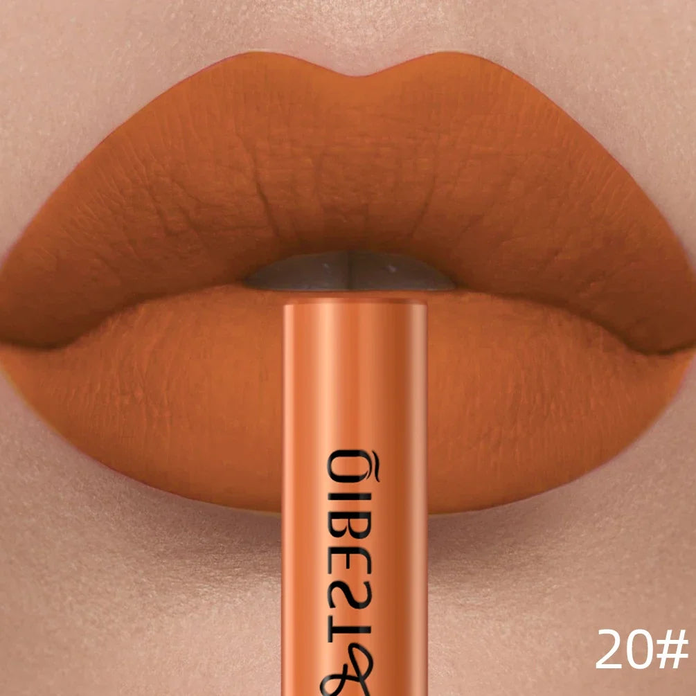 QIBEST Sexy Red Matte Lip Gloss Long Lasting Velvet Liquid Lipstick Lip Makeup Women Beauty Nonstick Cup Waterproof Lipgloss Hot