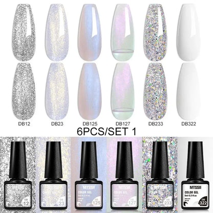 MTSSII 6PCS/Set Sparkly Red Roes Red Gel Nail Polish Shinning Nail Art LED UV Gel Varnish Nail Supplies Manicure Kit for Nails