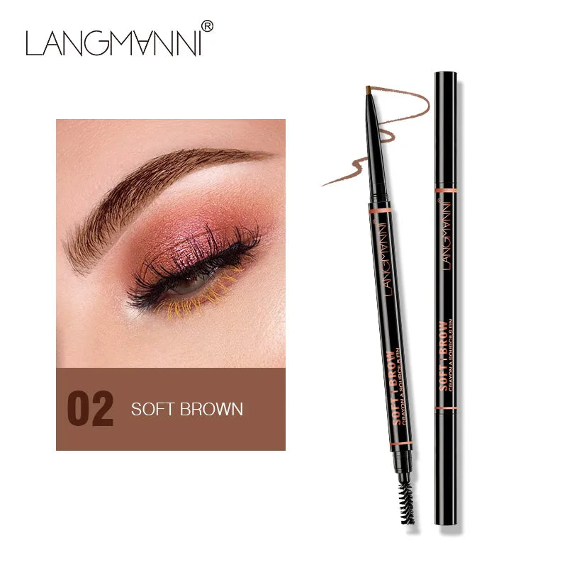 Langmanni Double headed Rotable Eyebrow Pen with a 1.5mm diameter Fine refill Waterproof Wild Eyebrow Pen and Eyebrow Brush