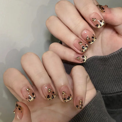 3D Bowknot Pearl Wearable Nail Art Fashion Leopard French Nude Almond Fake Nails Detachable Finished False Nails Press on Nails