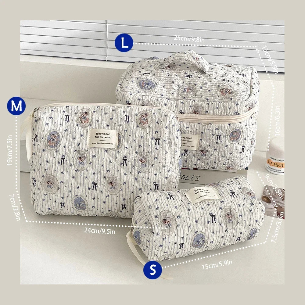 1pcs Cute Quilted Cotton Makeup Bag Women Zipper Cosmetic Organizer Cloth Handbag Box Shape Portable Toiletry Case for Girls