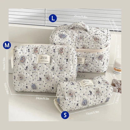 1pcs Cute Quilted Cotton Makeup Bag Women Zipper Cosmetic Organizer Cloth Handbag Box Shape Portable Toiletry Case for Girls