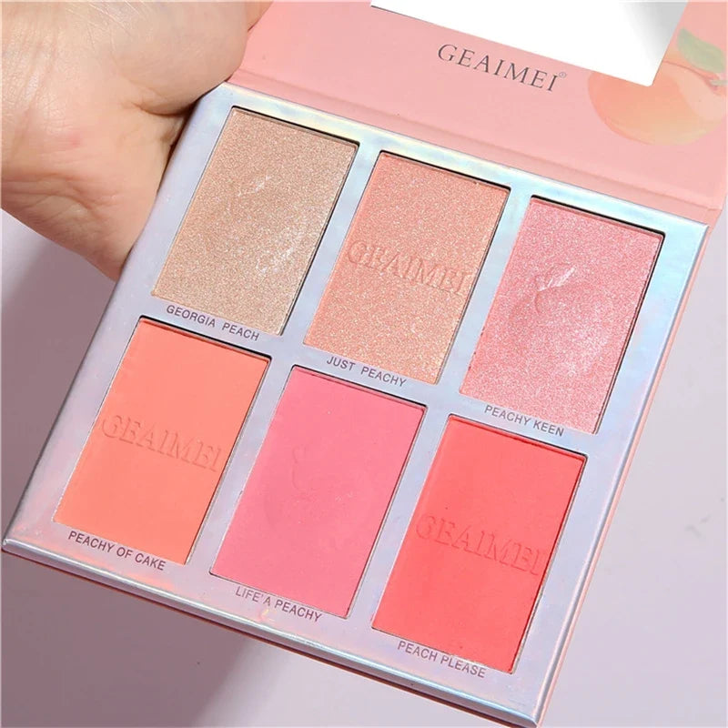 Six-color Blush Highlighter Eyeshadow All-in-one Palette Glitter Makeup Highlight Palette Pink Brighten Natural Contour Blusher