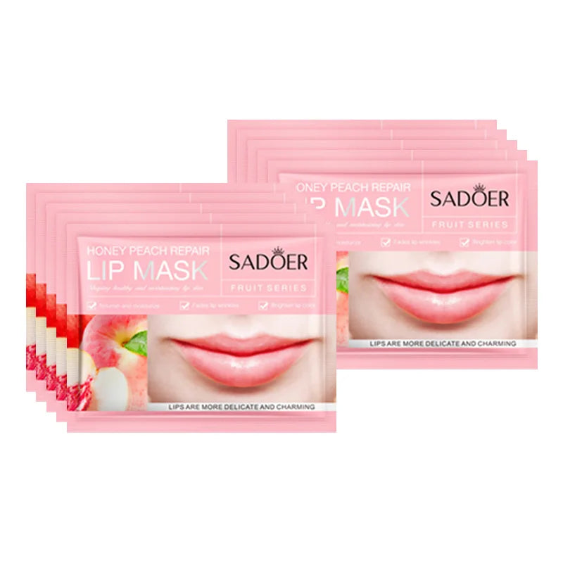 10pcs SADOER Fruits Moisturizing Lip Mask Nourishing Beauty Hydrating Crystal Collagen Gel Lip Patches Skin Care