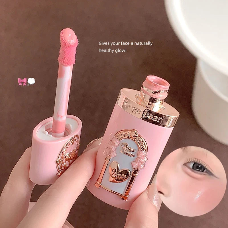 Gege bear Strawberry Cupid Pink Pop Set Velvet Matte Lip Cream Pressed Powder Liquid Blush Set Long Lasting Lightweight Makeu