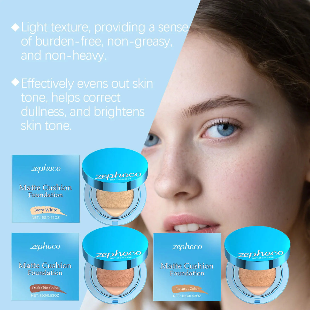 Cushion Foundation Concealer Matte Long Lasting Oil-Control Waterproof CC Cream Nature Whitening Face Makeup Cosmetics BB Cream