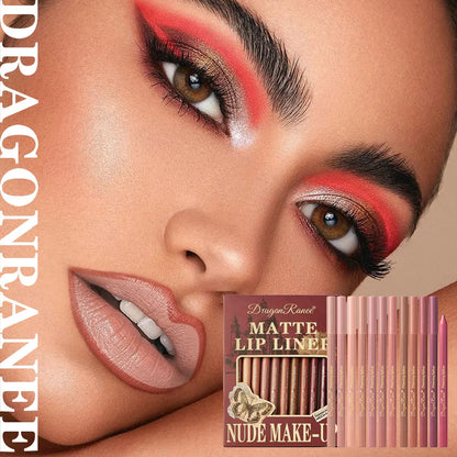 12Pcs/Set Lip Liner Set Waterproof and Sweat-Proof, Delicate Texture, Non-Smudged, Outline Lip Shape, Essential Lip Liner for Novices, Holiday Party, Valentine's Day Gift, Lip Liner Set