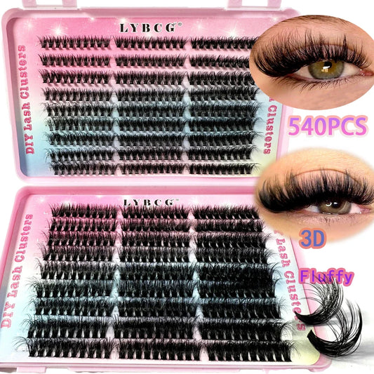 54Row 30D-100D 5D Fluffy Thick Lashes Clusters 9-16mmMix Wispy Individual Lashes Extensions Clusters DIY Makeup False Eyelashes