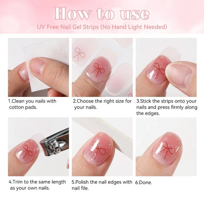 22strips UV Free Nail Gel Strips Loving Heart Gel Polish Nail Sticker Curing-free Adhesive Stickers for Nails Long Lasting Wrap