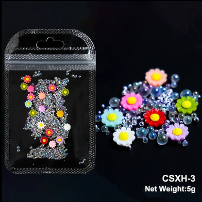 White Acrylic Flower Nail Art Decorations Mixed Size Rhinestones Red Blue Gem Manicure Tools Accessories DIY Nails Design 5g