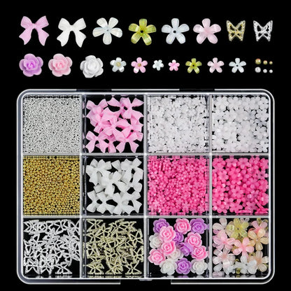 120pcs/box 3D Gold Bow Butterfly Nail Metal Charms Shiny Cute Bowtie/Diamond Star Nail Jewelry 120 Luxury Nail Art Supplies #RE4