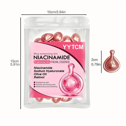 Niacinamide Facial Essence Capsules, Containing Retinol, Olive Fruit Oil, Gardenia Extract, Brighten Skin Tone, Moisturize and Hydrate, and Smooth and Soften Skin (0.5Gx30 Capsules)/Bag-1 Bag