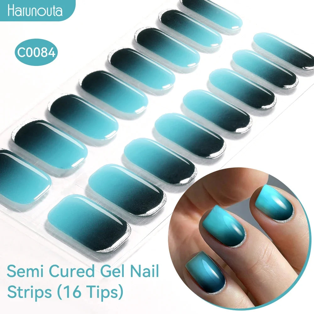 Gradient Auroras Semi Cured Gel Nail Strips Sparkly Shinning DIY Gel Polish Stickers for Nails Works with UV/LED Nail Lamps