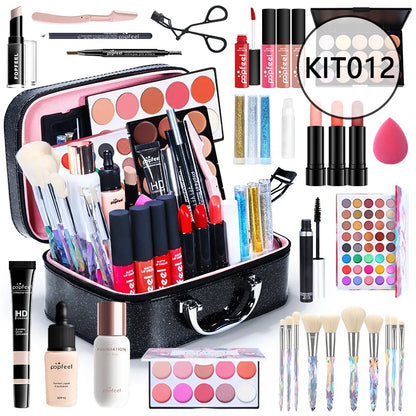 All in One Makeup Kit Gift Set with Eyeshadow Palette Foundation Lip Gloss Blush Brushes Eyeline Mixed Color Paste Long lasting
