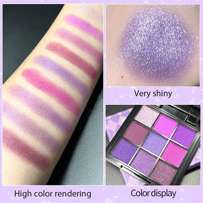 9-Color Eyeshadow Palette Mini Bright Colors Matte Metallic Shimmering Glitter Waterproof Long-Lasting Eyeshadow Makeup Set