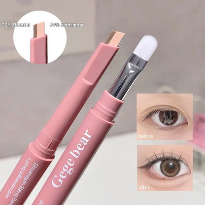 Double Ended Lying Silkworm Pencil 2 in1 Highlighter Nude Lower Eyelid Contour Aegyo-sal Eyeliner Makeup Stick with Detail Brush