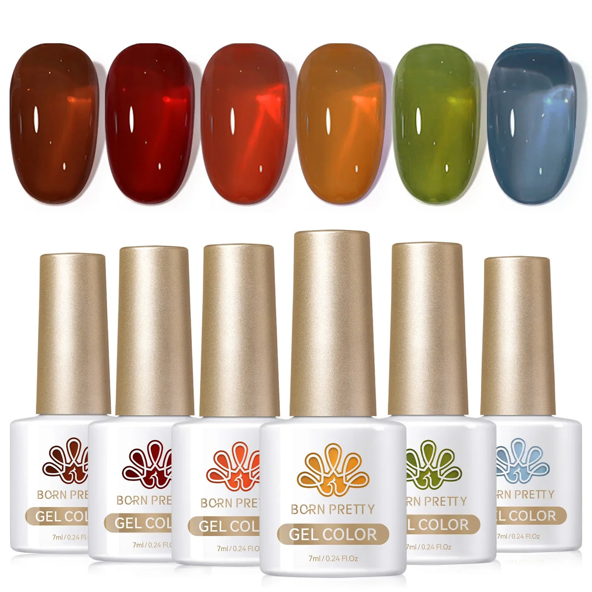 BORN PRETTY 6pcs Crystal Amber Gel Nail Polish Set Jelly Pink Nude Winter Semi Permanent Soak Off UV LED Varnish Manicure Kits