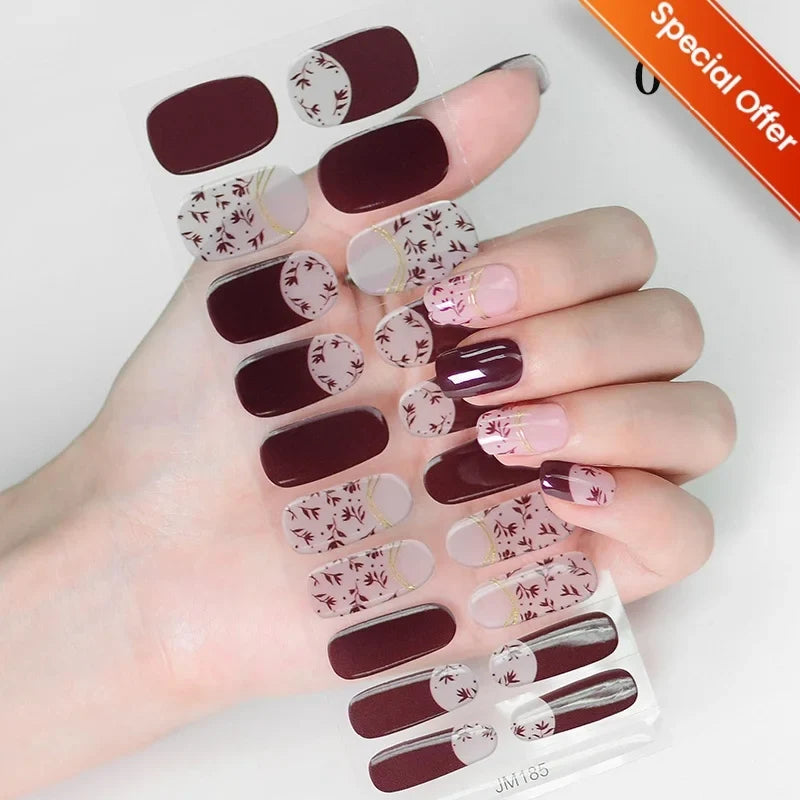 20Tips Gradient French Semi-cured Gel Nail Sticker UV Lamp Needed Full Cover Nail Gel Polish Wraps Manicure Press on Nails Decal