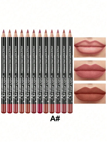 12pcs Lip Liner Pen 12 Colors Professional Lip Liner Pencil and Matte Lip Non-stick Cup Nude Lipstick Pencil SET