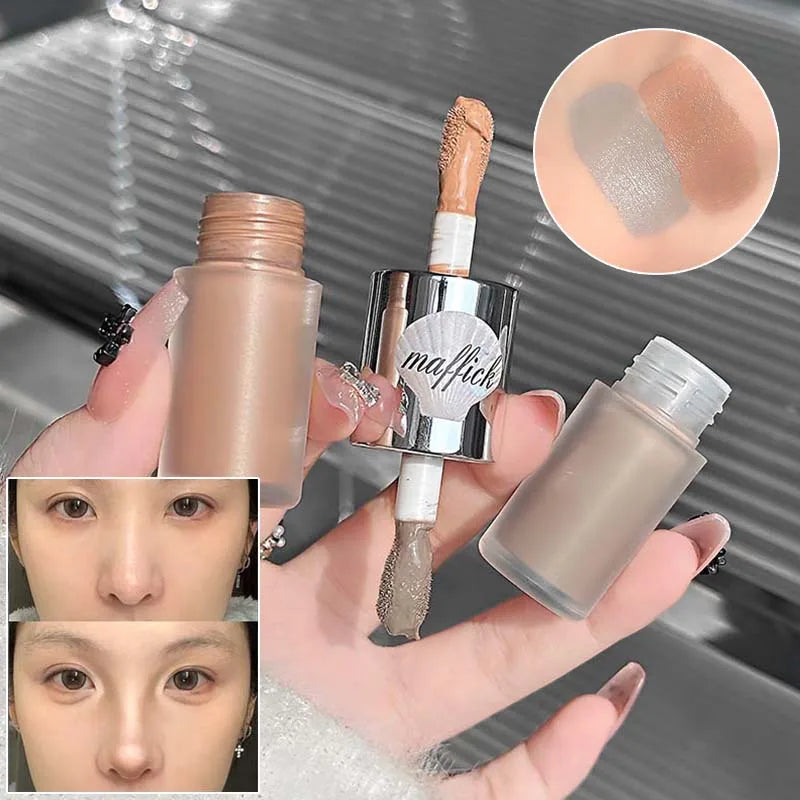 Double-head Liquid Matte Contour Highlighter Glimmer Natural Bronzer Contouring Stick Waterproof Gray Brown Nose Shadow Makeup