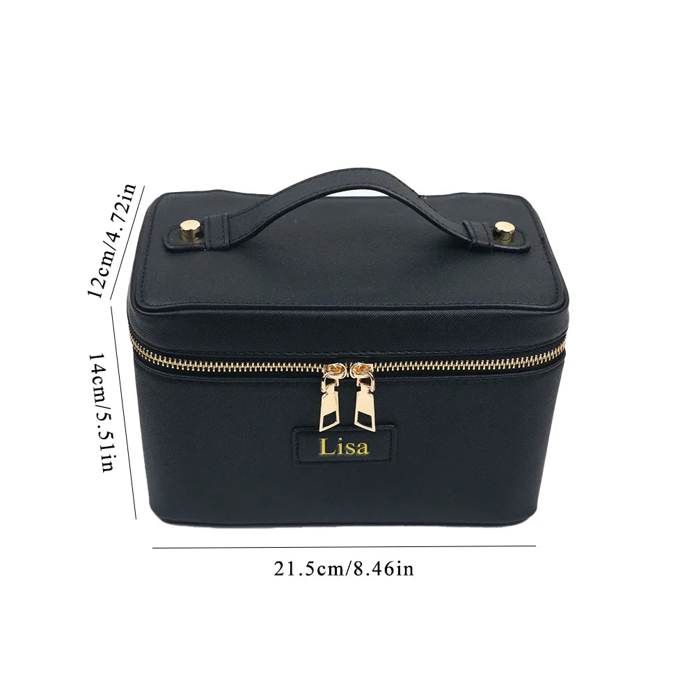 Customized name pu leather cosmetic bag with zoned storage and large capacity toiletry bag for autumn and winter new products