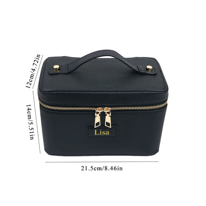Customized name pu leather cosmetic bag with zoned storage and large capacity toiletry bag for autumn and winter new products